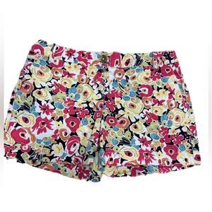Ann‎ Taylor LOFT Women's Yellow Red Floral Flat Front Twill Shorts Size 4